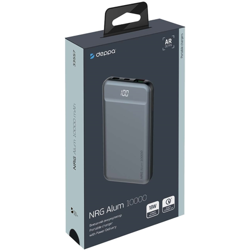 Внешний аккумулятор Deppa NRG Cable (USB/microUSB/8-pin/type-c) 10000 mAh, 2.1A Grey фото 